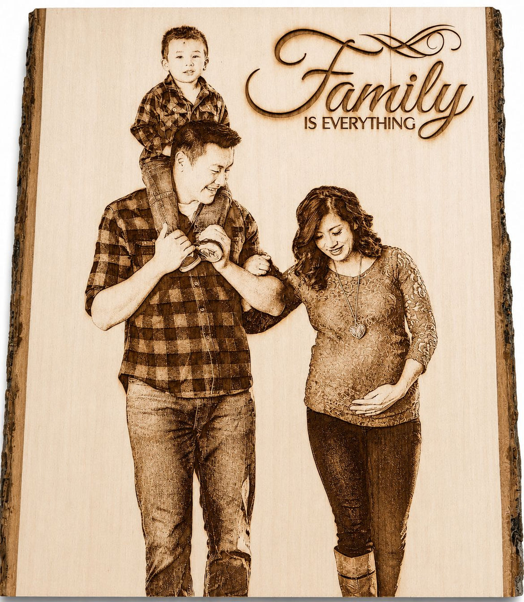 Basswood engraving example - Family is everything