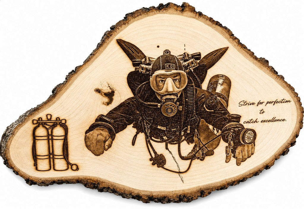 Basswood engraving example 0 - scuba diver first