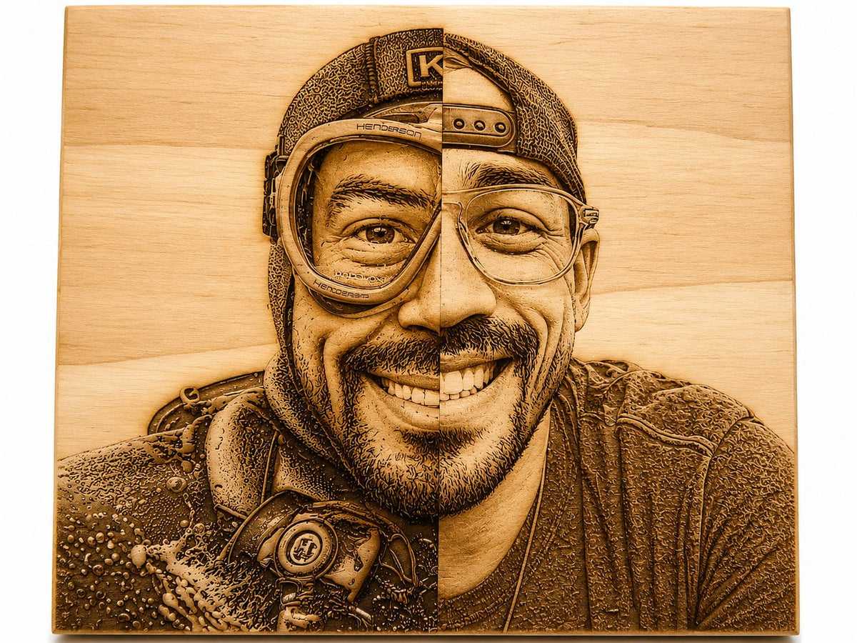 Square Pine engraving - scuba diver first