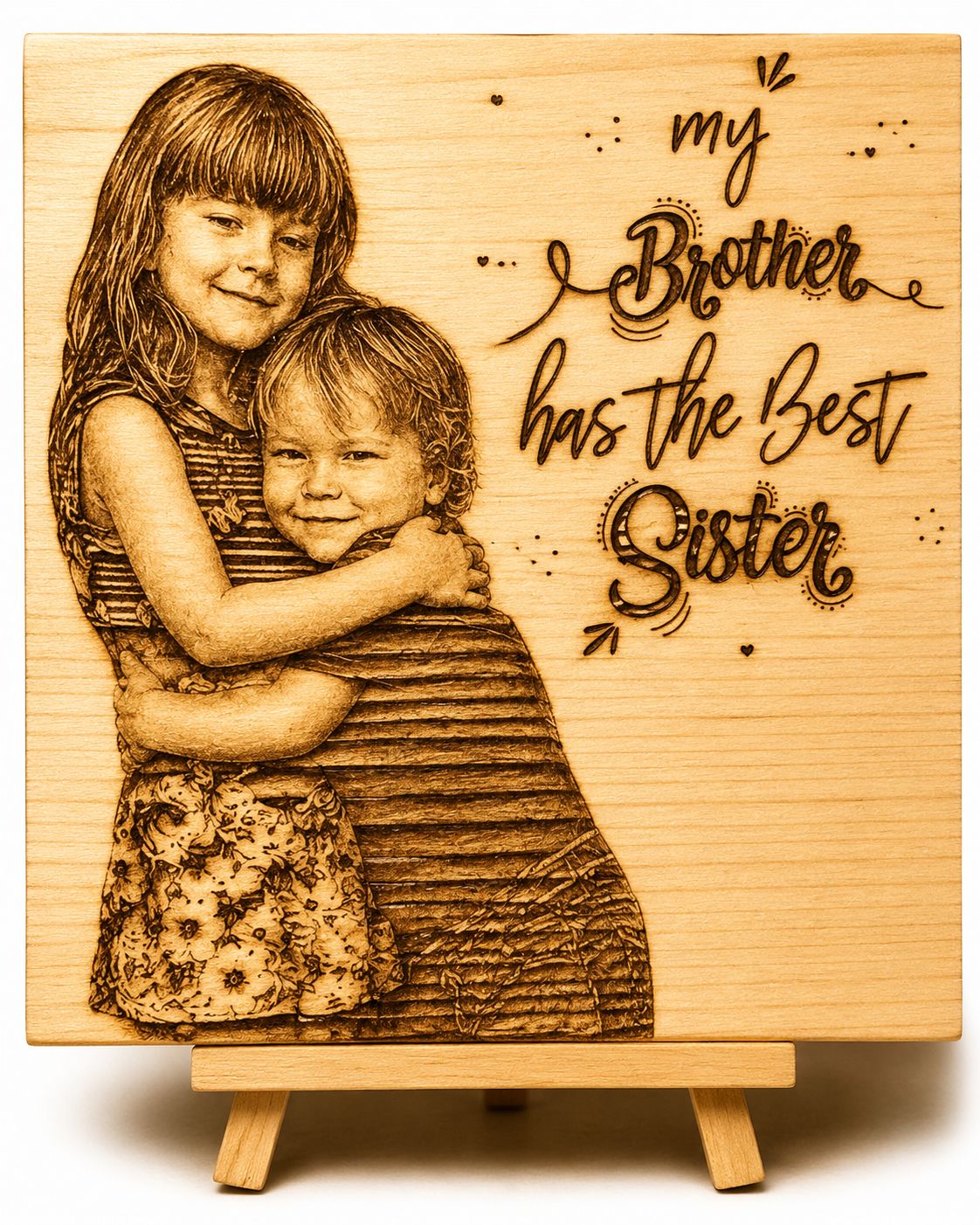 Square Pine engraving - brother sister